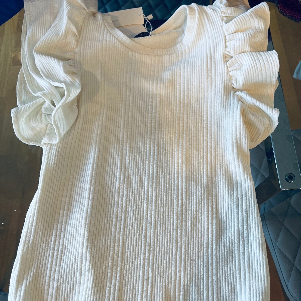 Ruffle cap sleeve ribbed top NWT